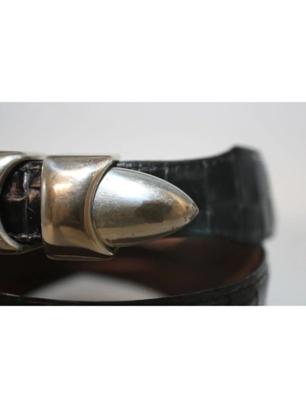 Onyx Brighton Black Leather Belt Size 40 Silver Buckle Croc Style Print USA Made